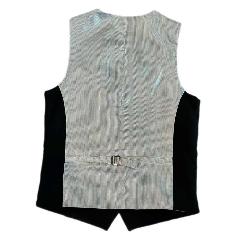 Mens J. Ferrar slim fit poly/viscose black vest w/ pen stripe polyester back S - Picture 4 of 6